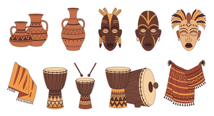 African Art Collection Masks, Drums, Pottery, Textiles Design Elements