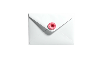 White envelope sealed with a pink wax stamp, isolated