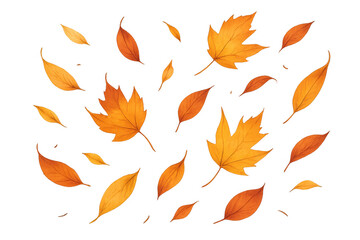 Autumn leaves falling, scattered maple and various seasonal foliage creating a warm, decorative background