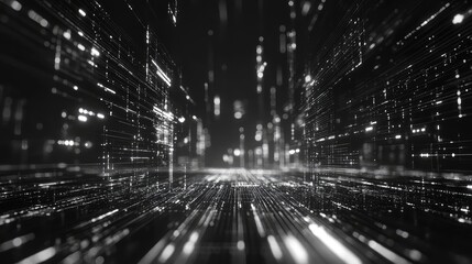 Digital data stream flowing through abstract network cyberspace