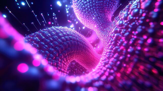 Abstract glowing matter forming a digital data network
