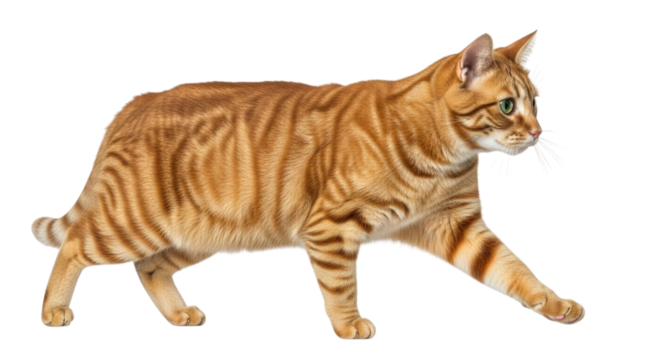 Orange tabby cat walking transparent background cutout png