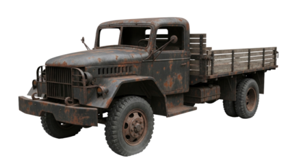 Old rusty military truck transparent background cutout png