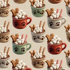 Hot Cocoa with Marshmallows and Dog Paw Mug &ndash; Cozy Winter Drink Photography with Ginger Cookies for Holiday Themes 