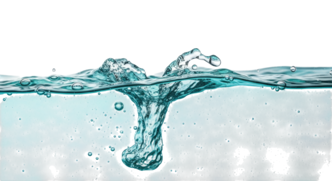 Water splash impact with bubbles transparent background cutout png