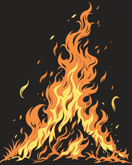 Isolated Fire Flames on Black Background