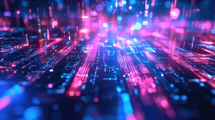 Abstract digital data flying across technology network