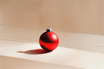 Red Christmas ornament on minimal surface with soft shadows  