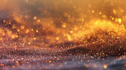 Sparkling gold glitter particles in abstract bokeh light