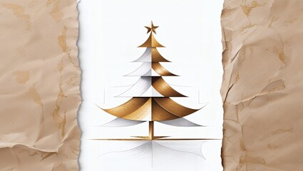 Abstract Christmas tree shape in golden tones on textured background  