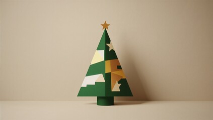 Abstract Christmas tree shape in paper cut style with colors  