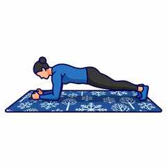 Flat illustration of a woman doing plank, workout on winter mattress 