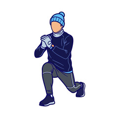 Flat illustration of a man doing stretching in winter
