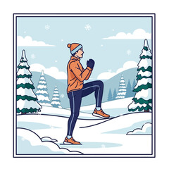Flat illustration of a man doing outdoor workout, winter season