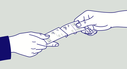 Hands handing a shopping receipt to a customer.