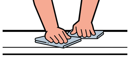 Hands cleaning a countertop with a cloth, flat minimal style