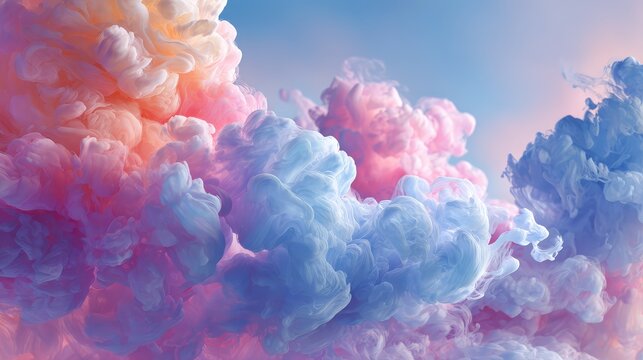 Pastel paint diffusing in water with colorful smoke clouds