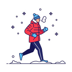Flat illustration of a man jogging in winter