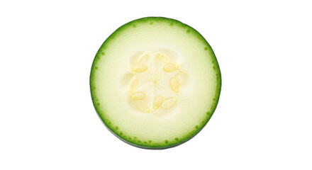 Fresh zucchini slice illuminated from within against dark backdrop transparent background