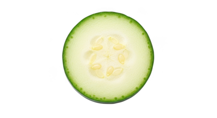 Fresh zucchini slice illuminated from within against dark backdrop transparent background