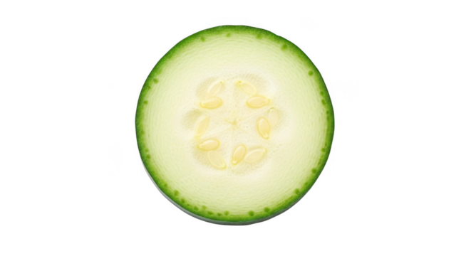 Fresh zucchini slice illuminated from within against dark backdrop transparent background