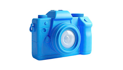 Blue stylized camera; smooth, rounded, isolated on black
