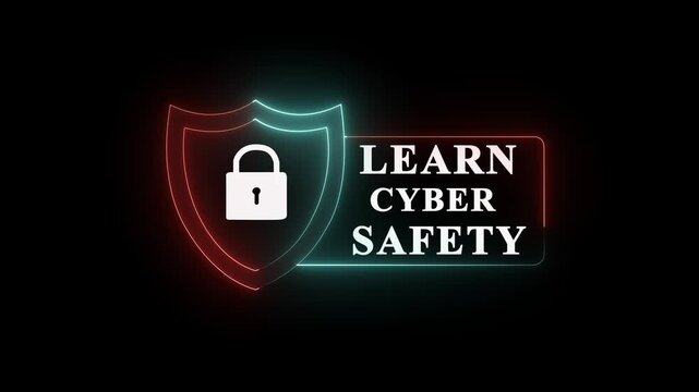 Learn Cyber Safety Training Graphic. security system sign in idea black Background. 4k video.