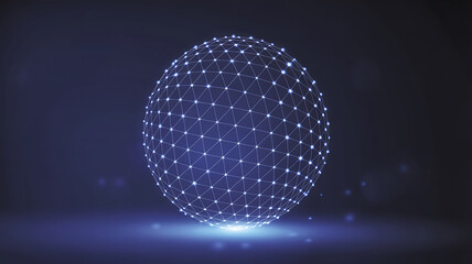 Abstract glowing digital sphere composed of interconnected nodes and lines on a dark background