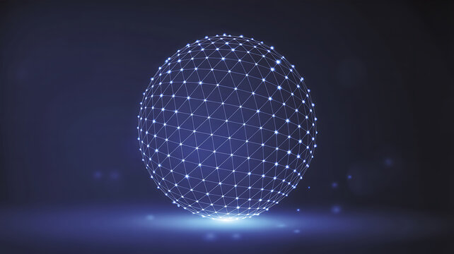 Abstract glowing digital sphere composed of interconnected nodes and lines on a dark background