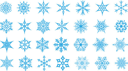 A collection of elegant gold snowflake illustrations on a dark background, featuring a variety of intricate geometric and ornamental winter designs. Ideal for Christmas themes, holiday cards, patterns