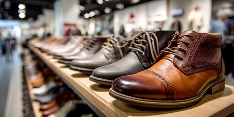 Close-up of men's shoes arranged in a row