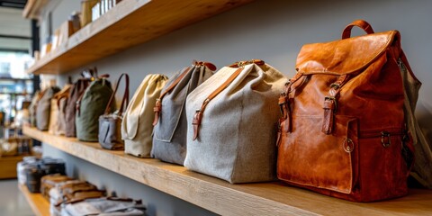 Beautiful backpacks arranged in a row
