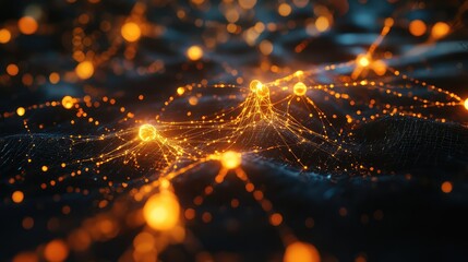 Glowing data connecting nodes visualizing digital network technology