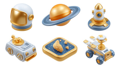 Futuristic 3D Illustration of Space Exploration Gear on Transparent Background