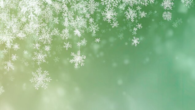 White snowflakes falling on green background - Powered by Adobe