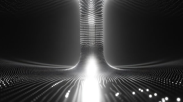 Digital wave particles creating data stream funnel - Powered by Adobe