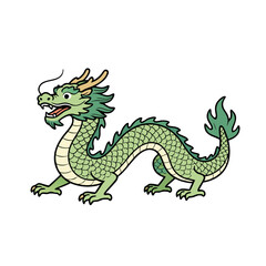 Fototapeta premium Chinese dragon in flat illustration style, natural colors, isolated on white background with copy space