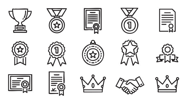 Achievement Icon Set Hand Drawn Style for Success and Recognition