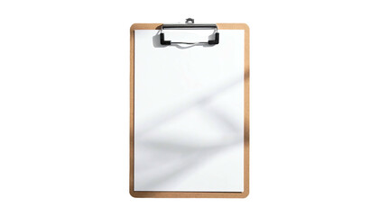 Clipboard with blank white paper, under soft shadow lighting