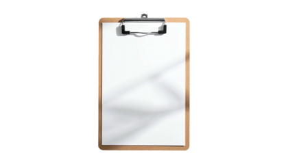 Clipboard with blank white paper, under soft shadow lighting
