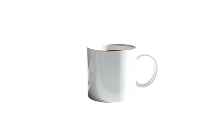 Solitary white mug sits partly filled; sleek and simple design