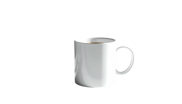 Solitary white mug sits partly filled; sleek and simple design