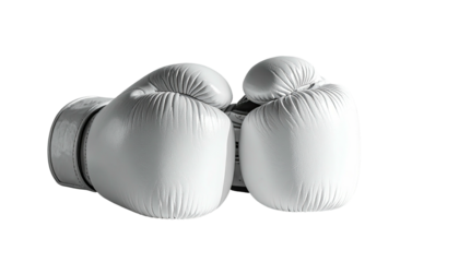 Pair of white boxing gloves side by side on a black background