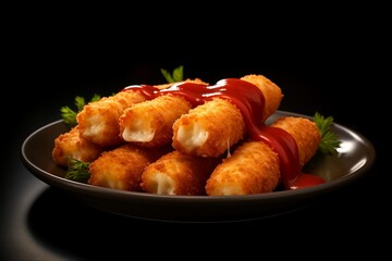 Crispy Golden Mozzarella Sticks Dipped in Marinara Sauce
