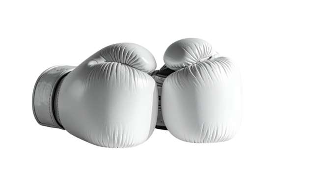 Pair of white boxing gloves side by side on a black background