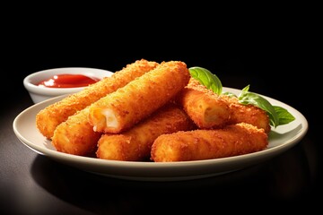 Crispy Golden Mozzarella Sticks Dipped in Marinara Sauce