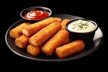 Crispy Golden Mozzarella Sticks Dipped in Marinara Sauce