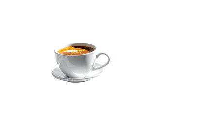 White cup of coffee on saucer isolated against black