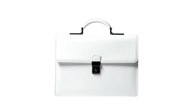 Minimal white briefcase with a black clasp, centered