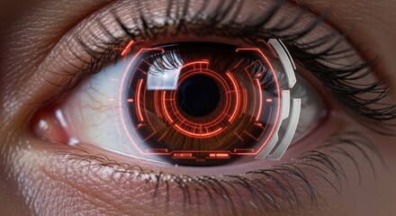 Human eye with futuristic interface overlay offers a vision of advanced technology and digital integration